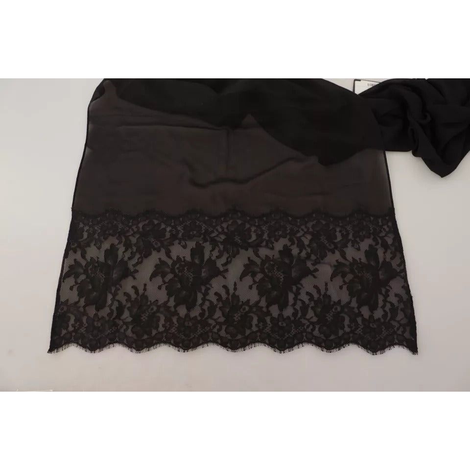 Dolce & Gabbana Brown Silk Wrap Shawl Floral Lace Scarf MS6195