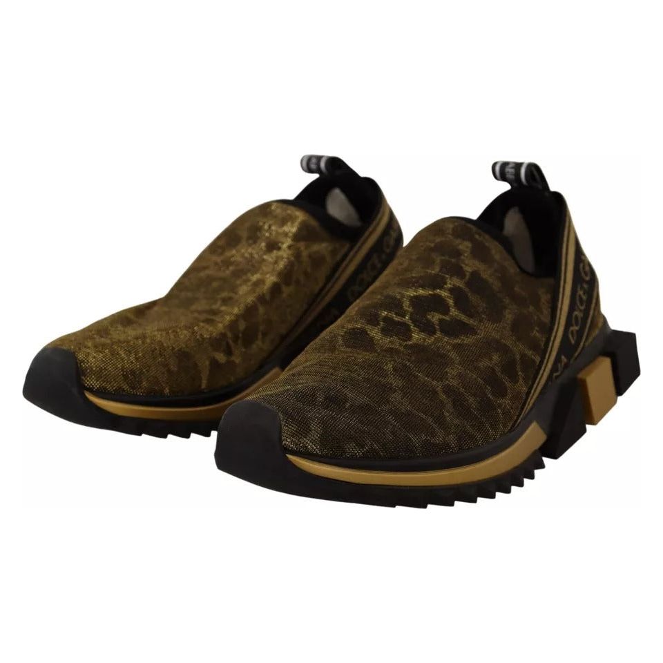 Dolce & Gabbana Gold Glitter Leopard Sorrento Sneakers Shoes