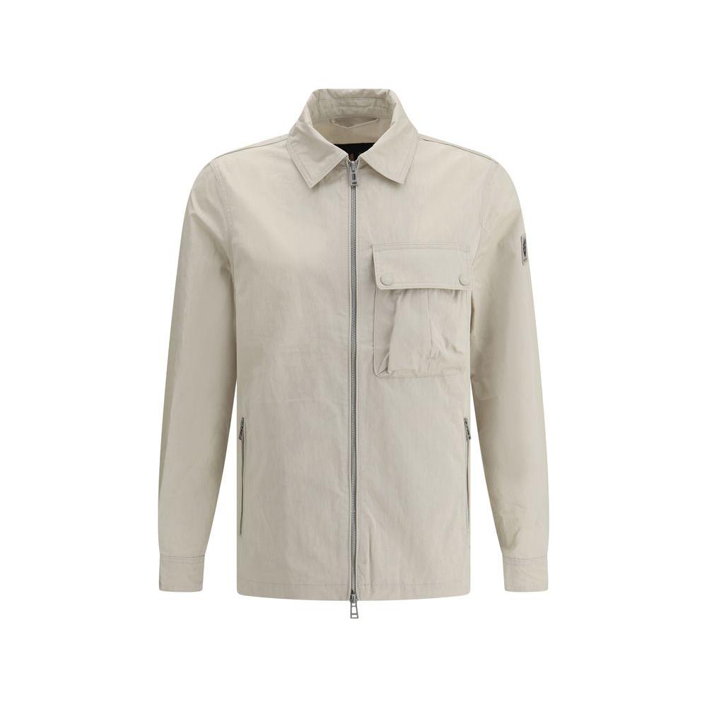 Belstaff Drome Jacket with classic collar, double-slider zipper, patch pocket, and side welt pockets; elegant and functional design.