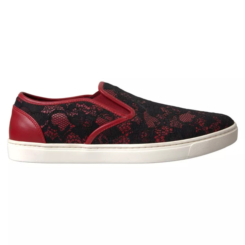 Dolce & Gabbana Black Red Lace Slip On Low Top Sneakers Shoes LA10486-40