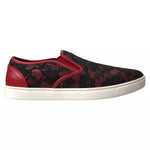 Dolce & Gabbana Black Red Lace Slip On Low Top Sneakers Shoes LA10486-40