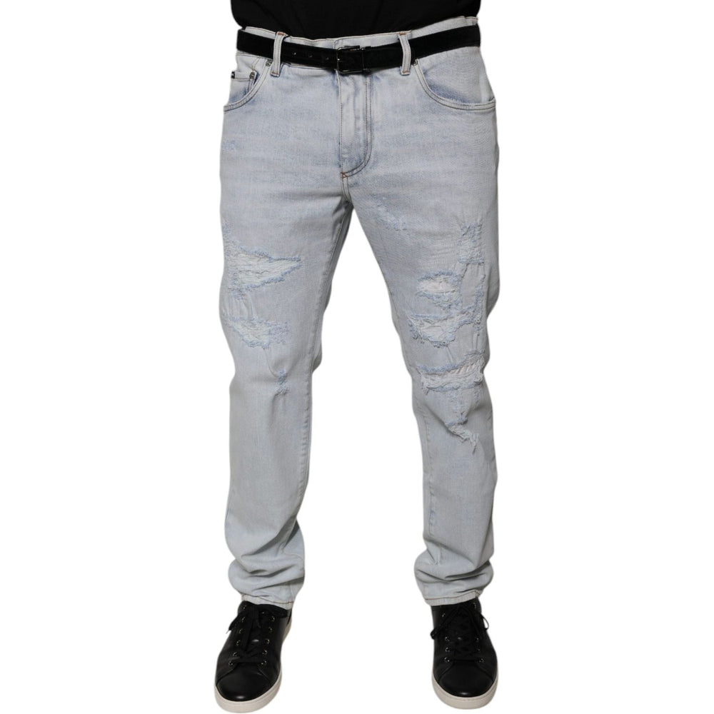 Dolce & Gabbana Light Blue Cotton Tattered Skinny Denim Jeans PAN75856-52