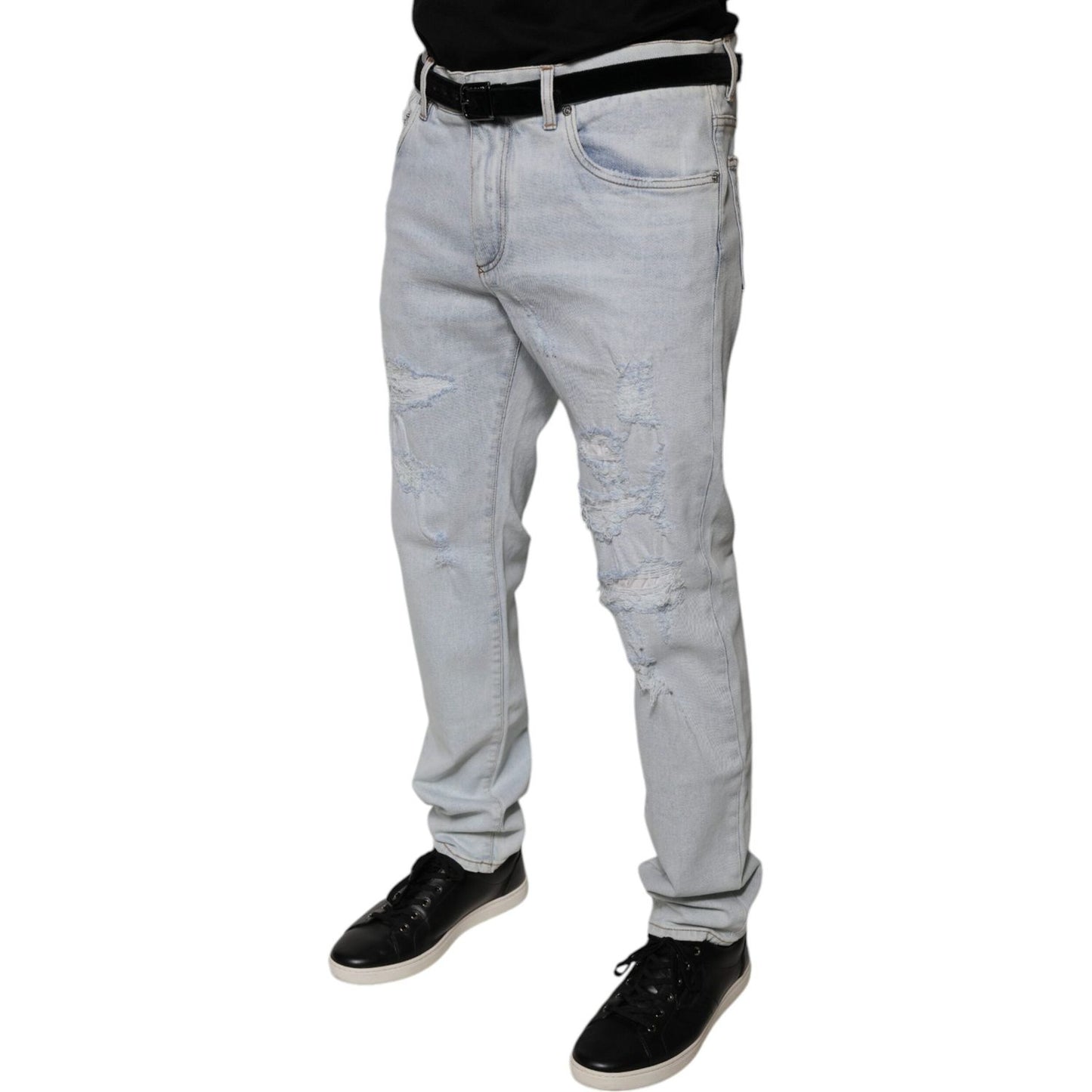 Dolce & Gabbana Light Blue Cotton Tattered Skinny Denim Jeans PAN75856-52