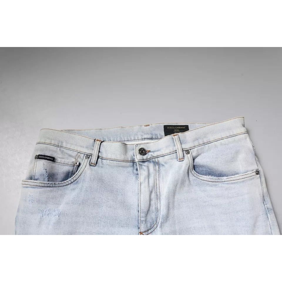Dolce & Gabbana Light Blue Cotton Tattered Skinny Denim Jeans PAN75856-52