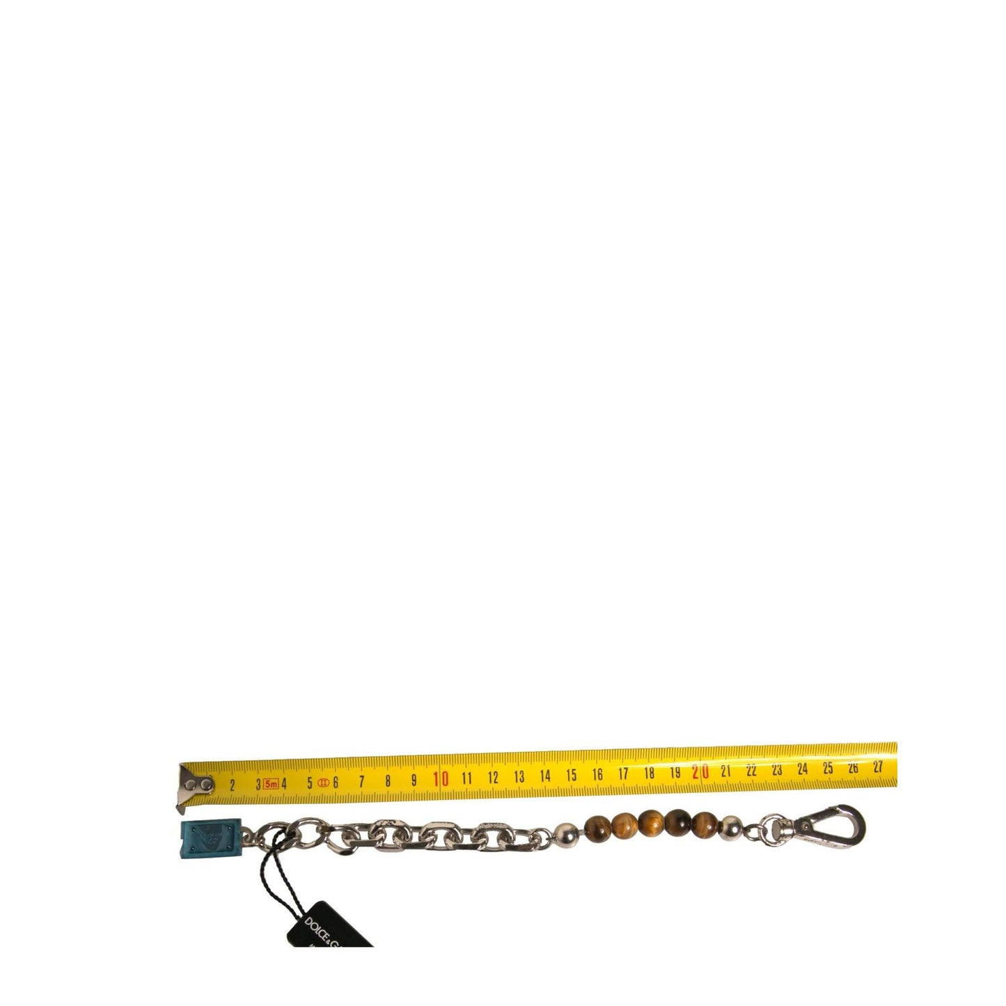Dolce & Gabbana Silver Brass Chain Beaded Logo Plaque Keychain Keyring SMY10575
