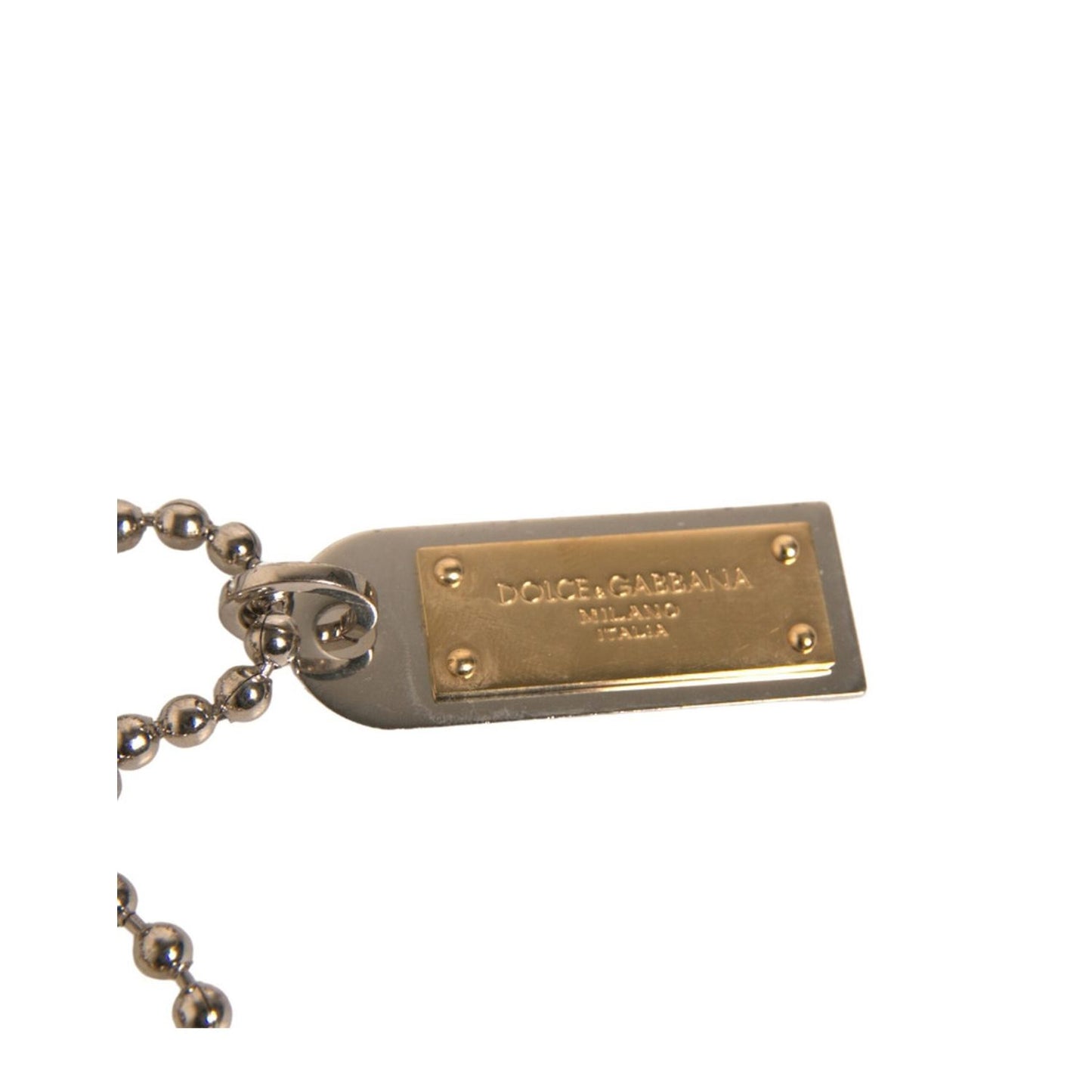 Dolce & Gabbana Silver Brass Chain Beaded Logo Plaque Keychain Keyring SMY10578
