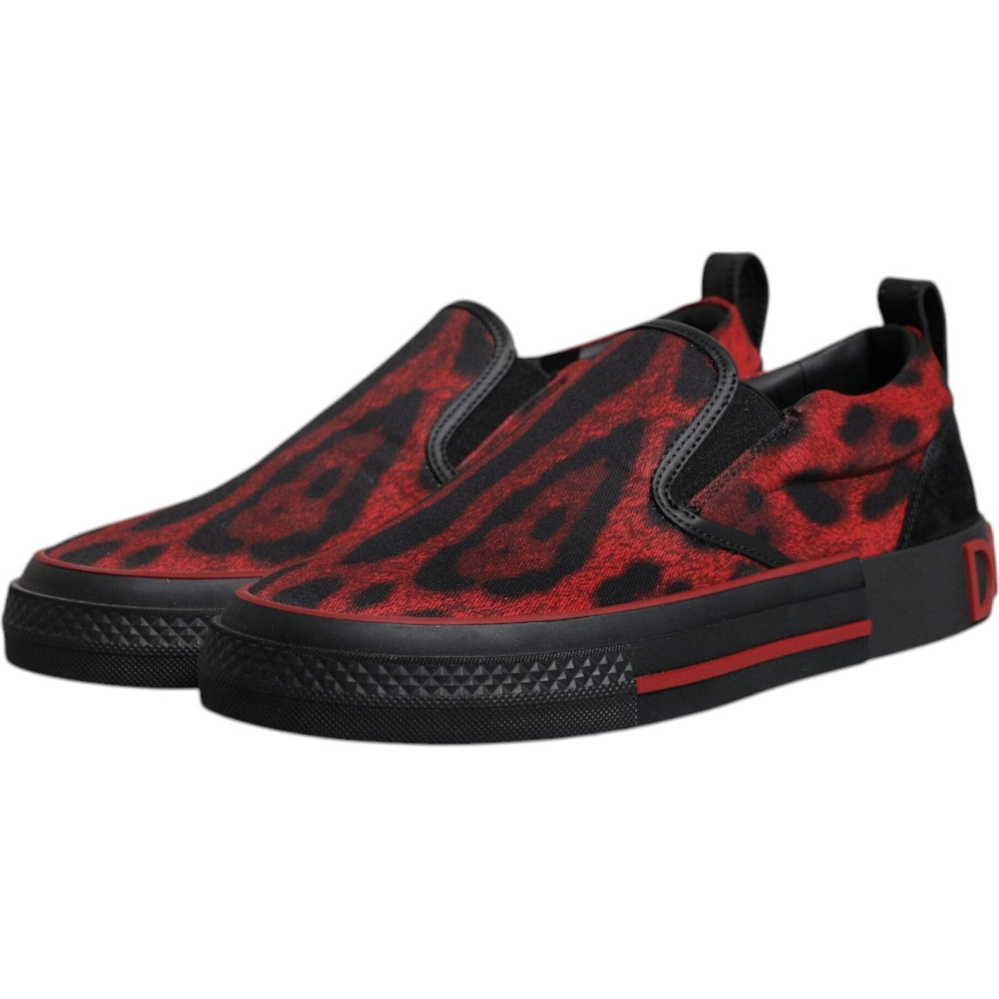 Dolce & Gabbana Red Black Leopard Cotton Men Low Top Sneakers Shoes MV6796#2-39