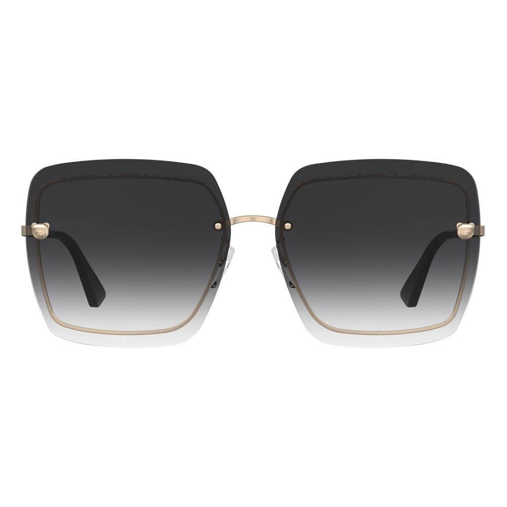 Moschino gray square metal sunglasses for women, model MOS085GSKB79O, with gradient lenses. Size 64/14/145 mm.