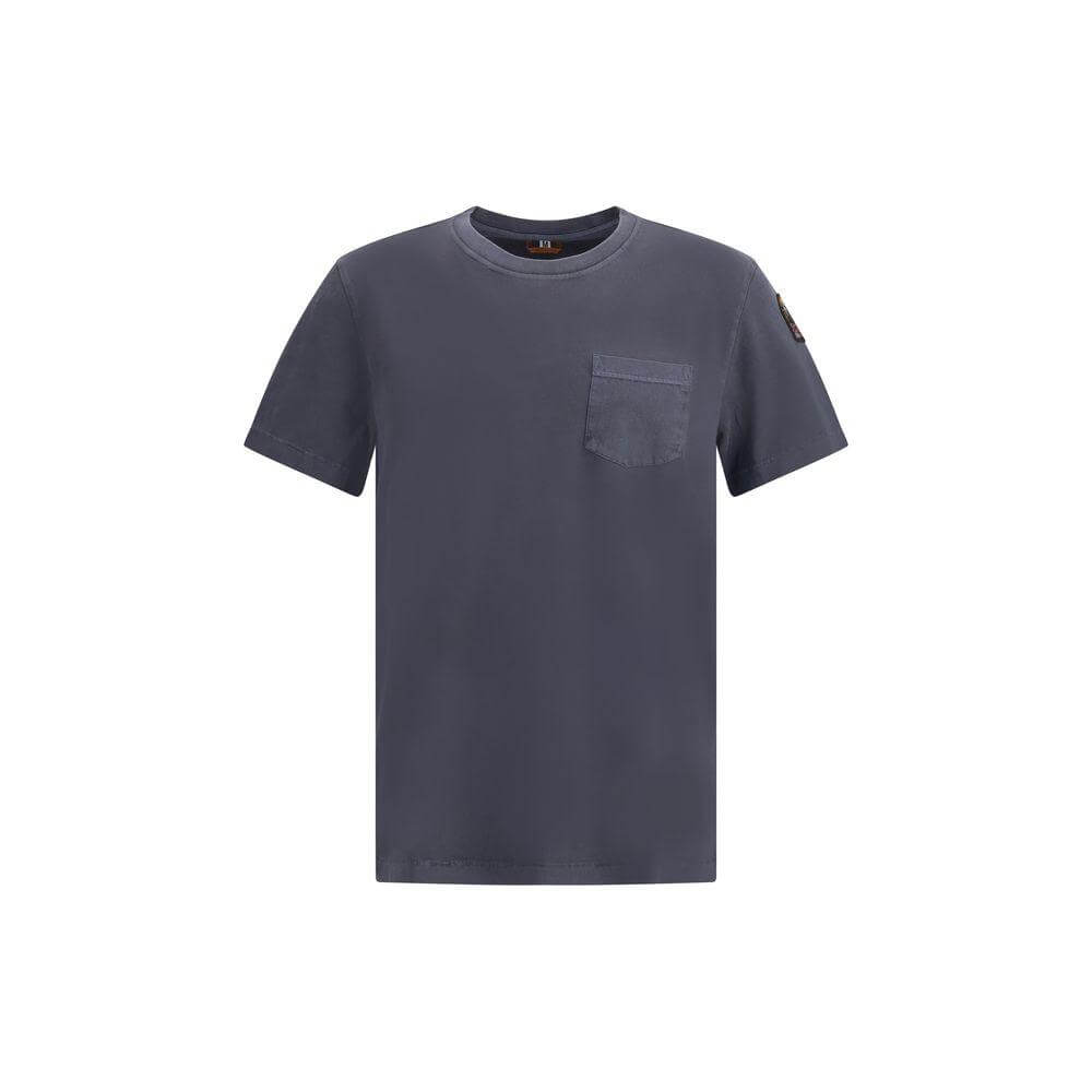 Parajumpers Basic T-shirt with ribbed crew neck and front patch pocket, ideal for casual style. High-quality and versatile apparel.
