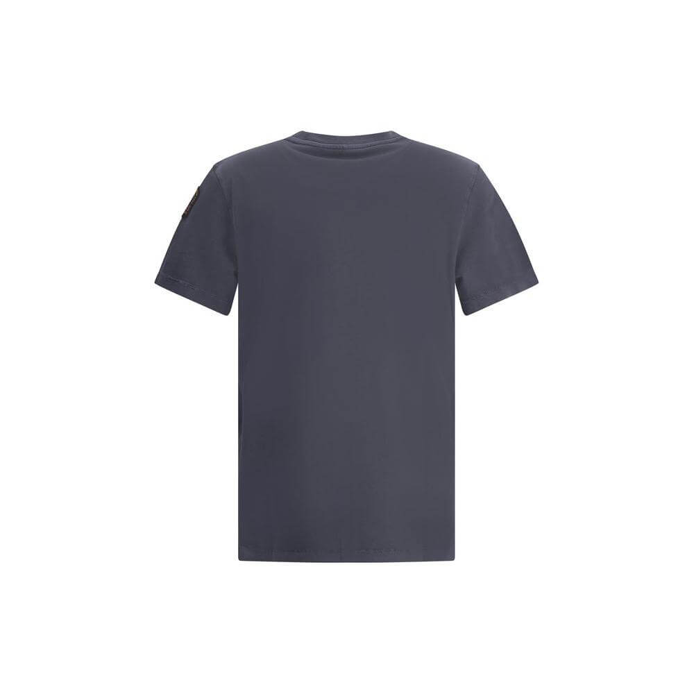 Back view of Parajumpers Basic T-shirt in dark grey, featuring ribbed crew neck and short sleeves for a stylish and comfortable fit.