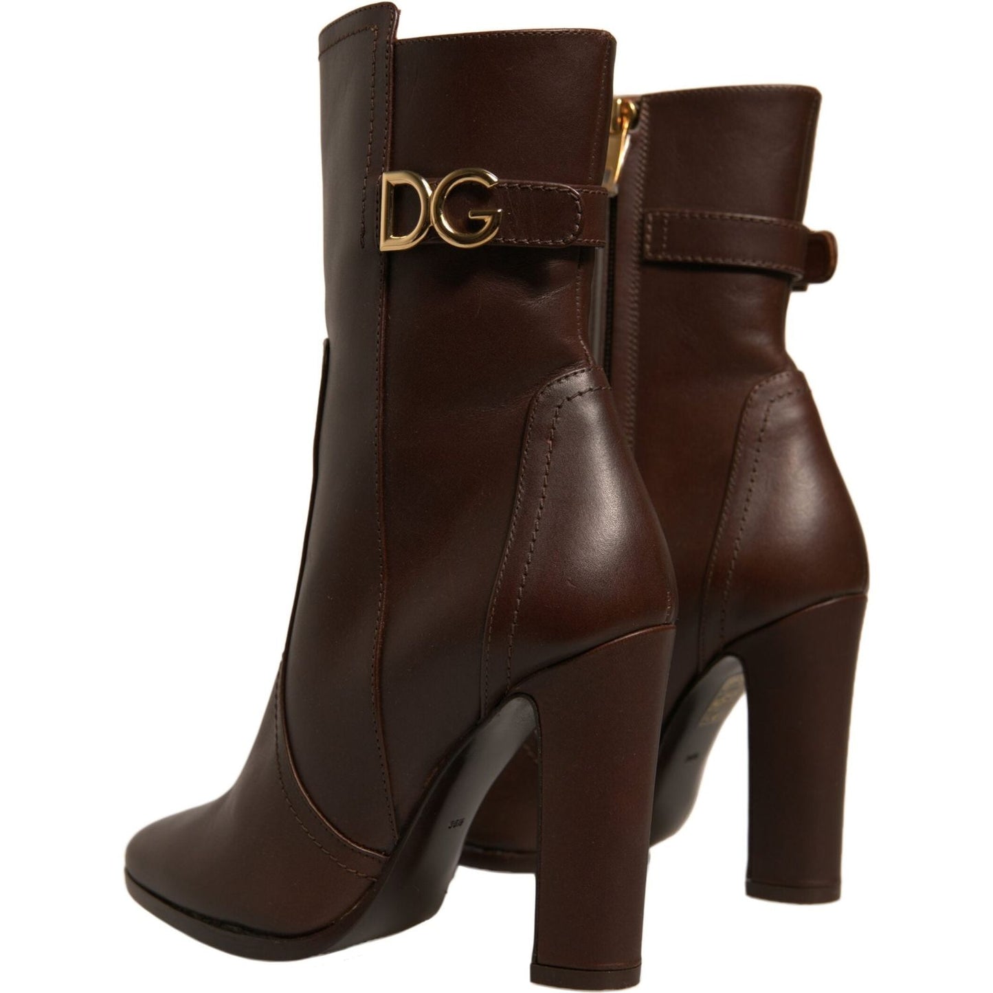 Dolce & Gabbana Brown Leather Heels Mid Calf Boots Shoes LA12421-36.5