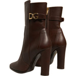 Dolce & Gabbana Brown Leather Heels Mid Calf Boots Shoes LA12421-36.5