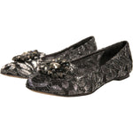 Dolce & Gabbana Silver Crystal Loafer Lace Ballet Flats Shoes LA12356-37