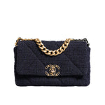 Chanel Dark Blue Medium Flap Tweed CC Gold Gray Chain Shoulder Bag CHA181