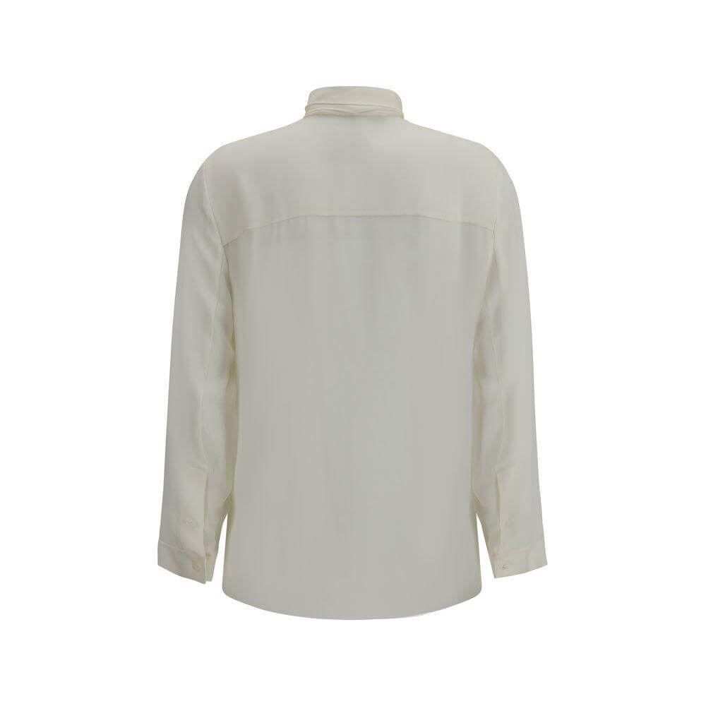 Back view of Khaite Tash Silk Shirt with concealed buttons and adjustable cuffs.