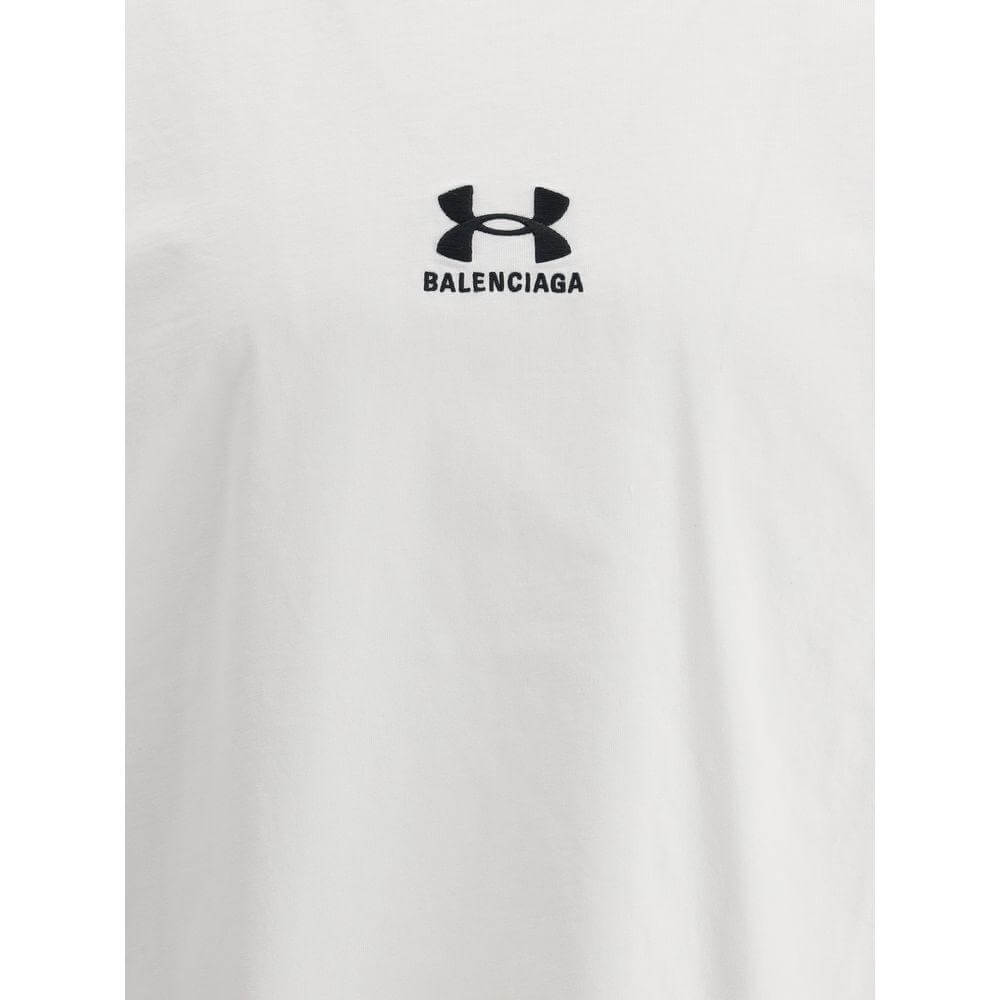 Cotton Balenciaga T-Shirt with logo, ribbed crew neck, monochrome pattern, oversize fit - front view.