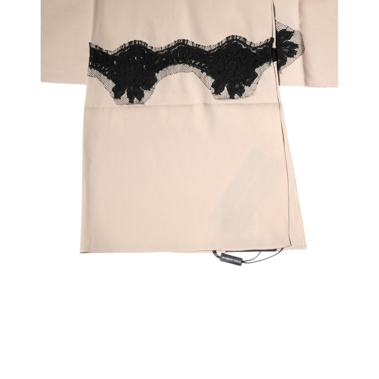 Dolce & Gabbana Beige Floral Lace Trim Silk Neck Wrap Scarf MS7208