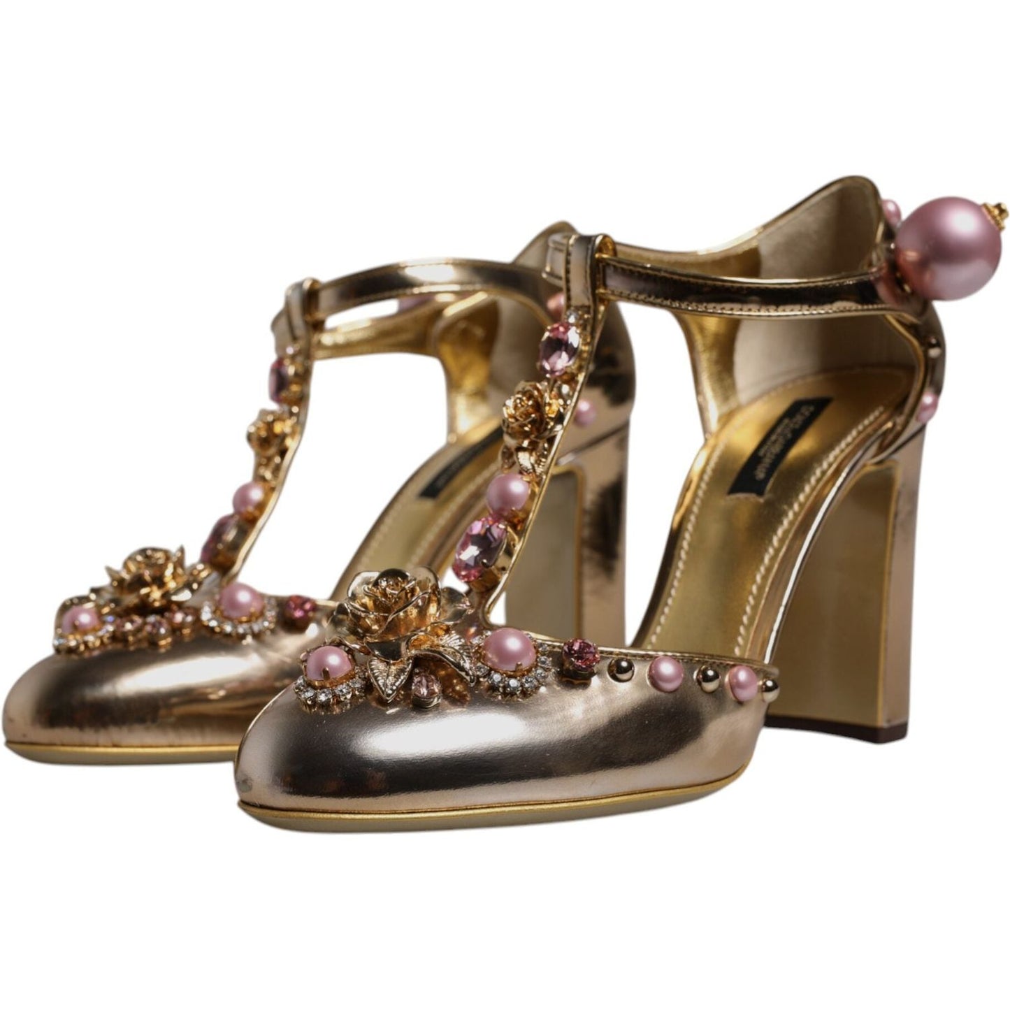 Dolce & Gabbana Gold Embellished Vally Heels Sandals Shoes