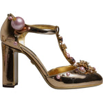 Dolce & Gabbana Gold Embellished Vally Heels Sandals Shoes