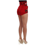 Dolce & Gabbana Red Silk Crystal Roses Shorts SIG20115-1