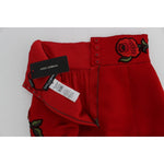 Dolce & Gabbana Red Silk Crystal Roses Shorts SIG20115-1