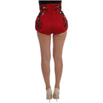 Dolce & Gabbana Red Silk Crystal Roses Shorts SIG20119-3