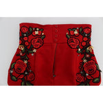 Dolce & Gabbana Red Silk Crystal Roses Shorts SIG20119-3