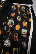 Dolce & Gabbana Black Religious Print Silk Men Jogger Pants PAN75268-46