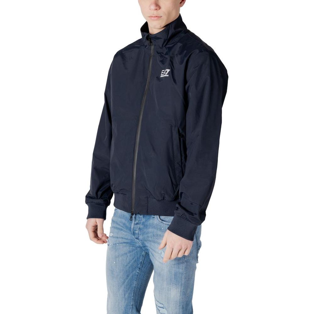 EA7 Emporio Armani blue polyamide men's jacket, stylish and lightweight, ideal for casual and sporty occasions.