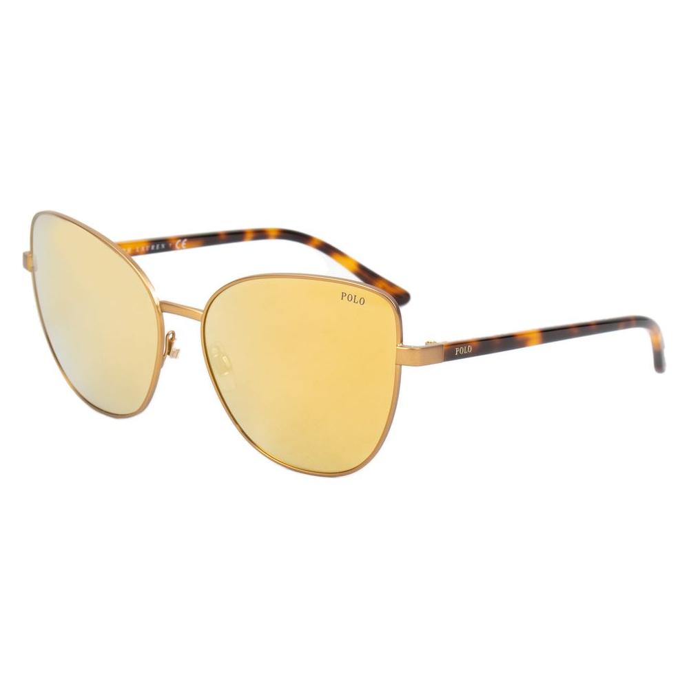 Polo Ralph Lauren brown metal sunglasses with orange lenses, style P312193247P61, featuring a 61/18/140mm frame.
