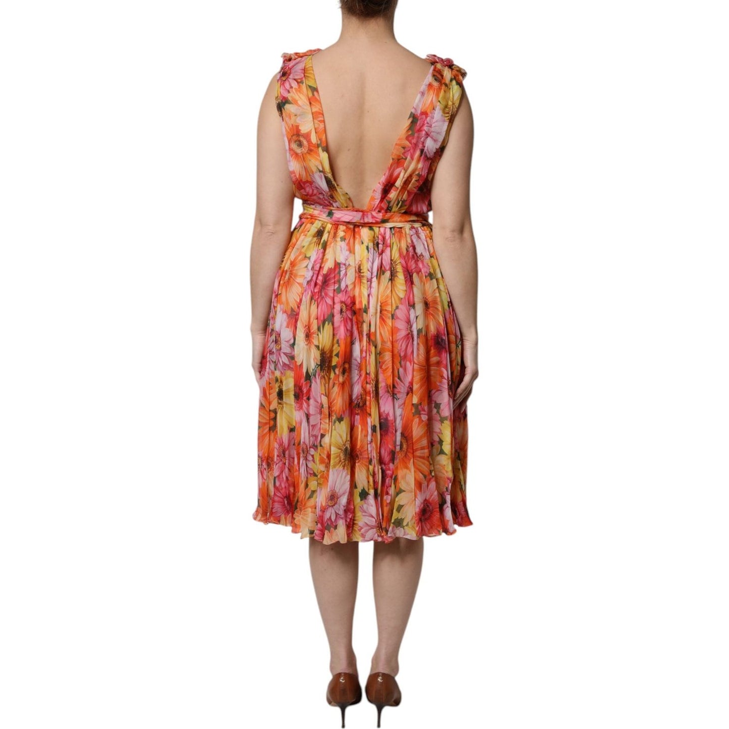 Dolce & Gabbana Multicolor Floral Silk V-neck Chiffon Dress DR81651-36