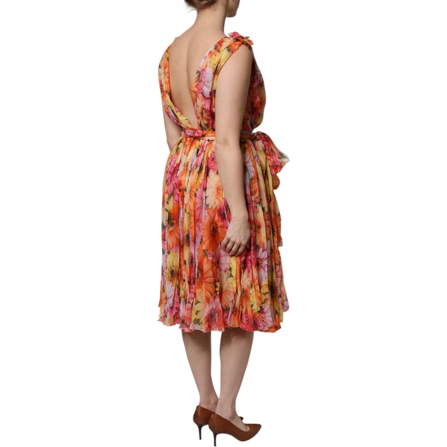 Dolce & Gabbana Multicolor Floral Silk V-neck Chiffon Dress DR81651-36