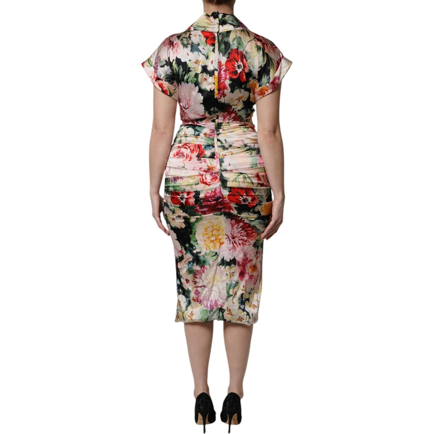 Dolce & Gabbana Multicolor Floral Short Sleeves Sheath Midi Dress DR81654-36