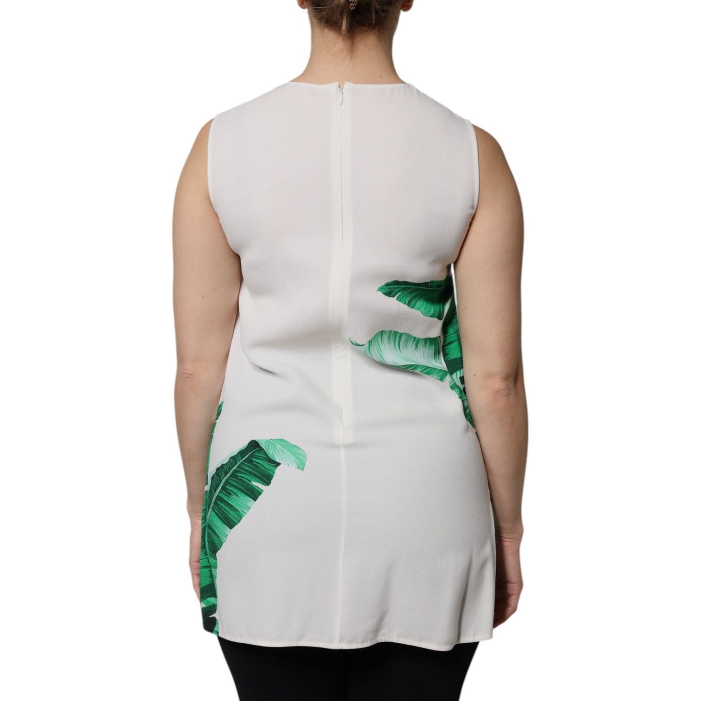Dolce & Gabbana White Banana Leaf Print Round Neck Tank Top TSH90109-40