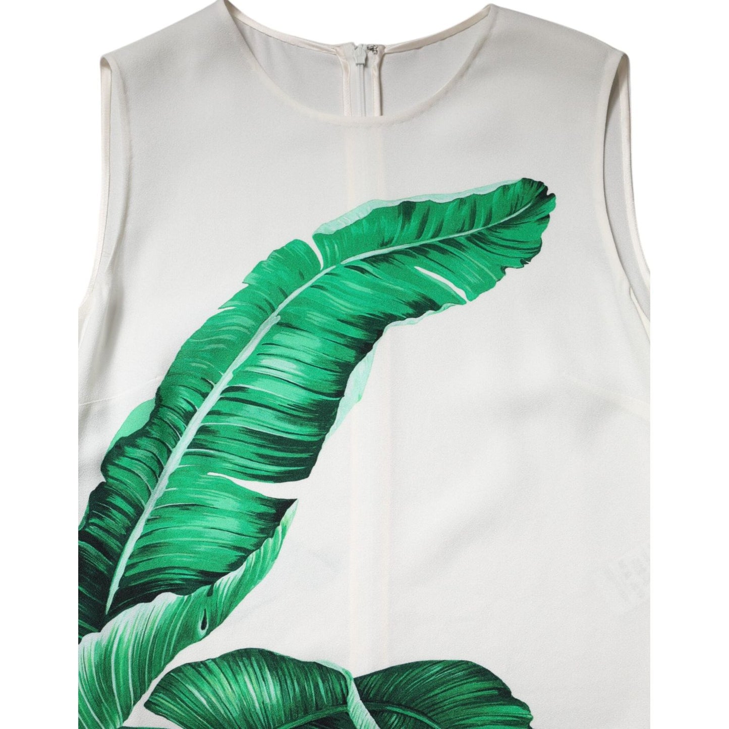 Dolce & Gabbana White Banana Leaf Print Round Neck Tank Top TSH90109-40