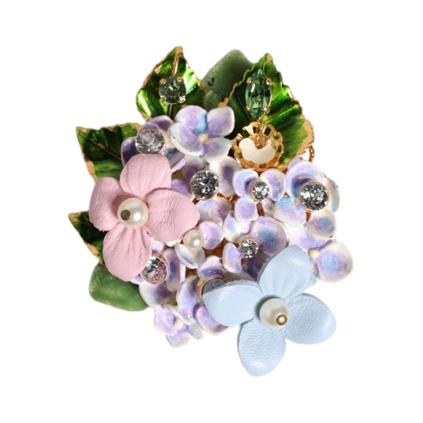 Dolce & Gabbana Multicolor Floral Crystals Pearls Enamel Accents Brooch SMY10443
