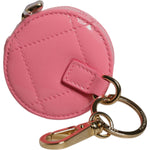 Dolce & Gabbana Pink Lamb Leather DG Crystal Round Coin Purse Wallet