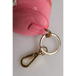 Dolce & Gabbana Pink Lamb Leather DG Crystal Round Coin Purse Wallet