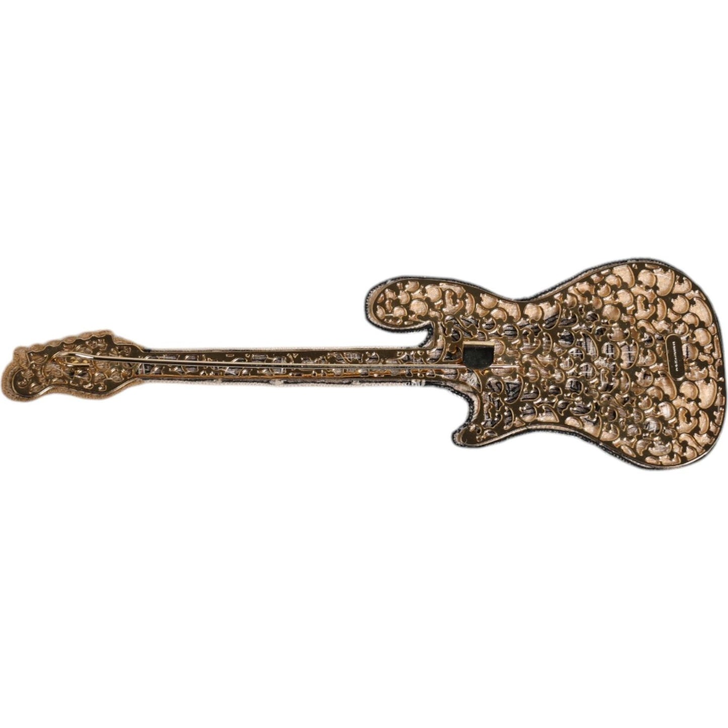 Dolce & Gabbana Gold Brass Logo Beaded Guitar Pin Brooch