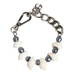 Dolce & Gabbana Silver Tone Brass Beaded Shell DG Logo Pendant Bracelet SMY10688