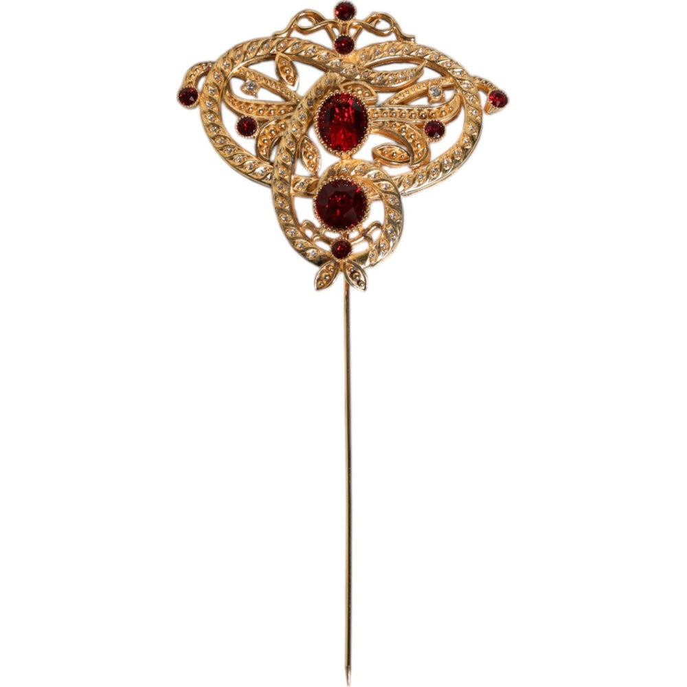 Dolce & Gabbana Gold Tone Red Crystal Embellish 925 Sterling Silver Pin
