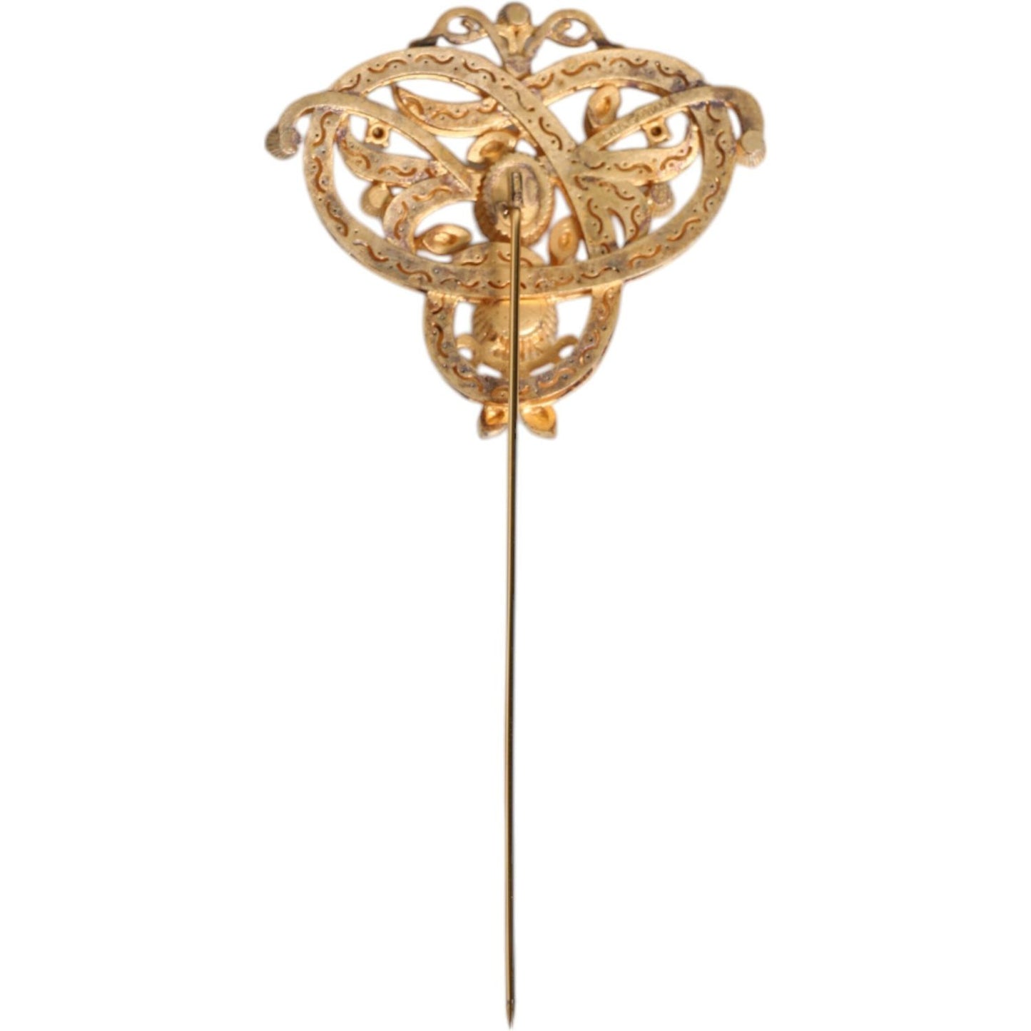Dolce & Gabbana Gold Tone Red Crystal Embellish 925 Sterling Silver Pin