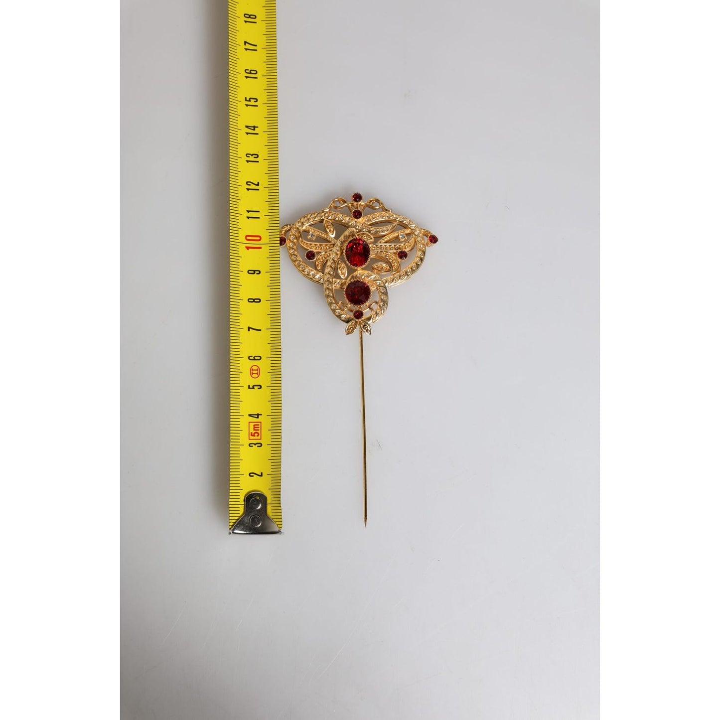 Dolce & Gabbana Gold Tone Red Crystal Embellish 925 Sterling Silver Pin