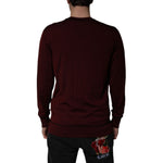 Dolce & Gabbana Maroon Cashmere V-neck Men Pullover Sweater TSH85178-50