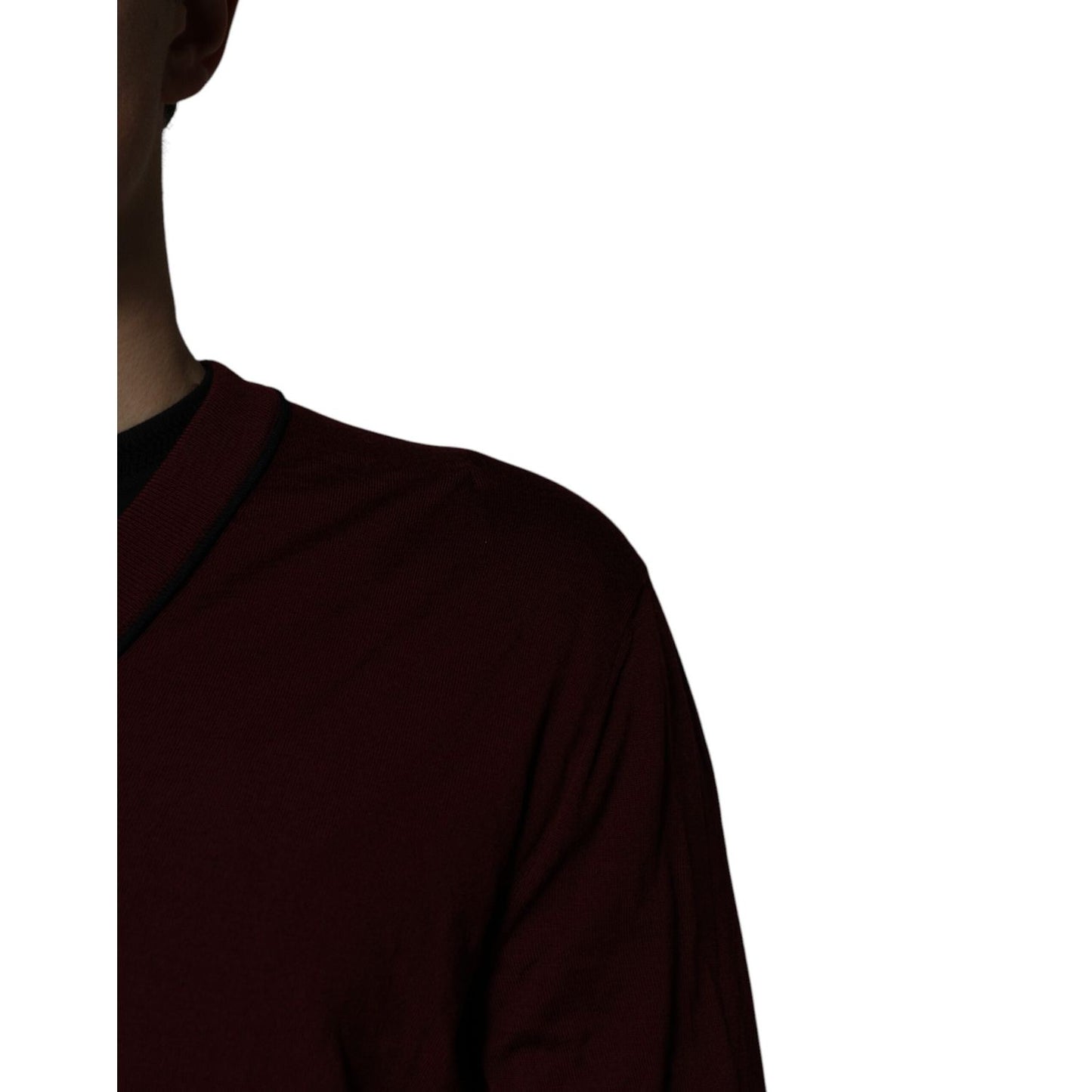 Dolce & Gabbana Maroon Cashmere V-neck Men Pullover Sweater TSH85178-50