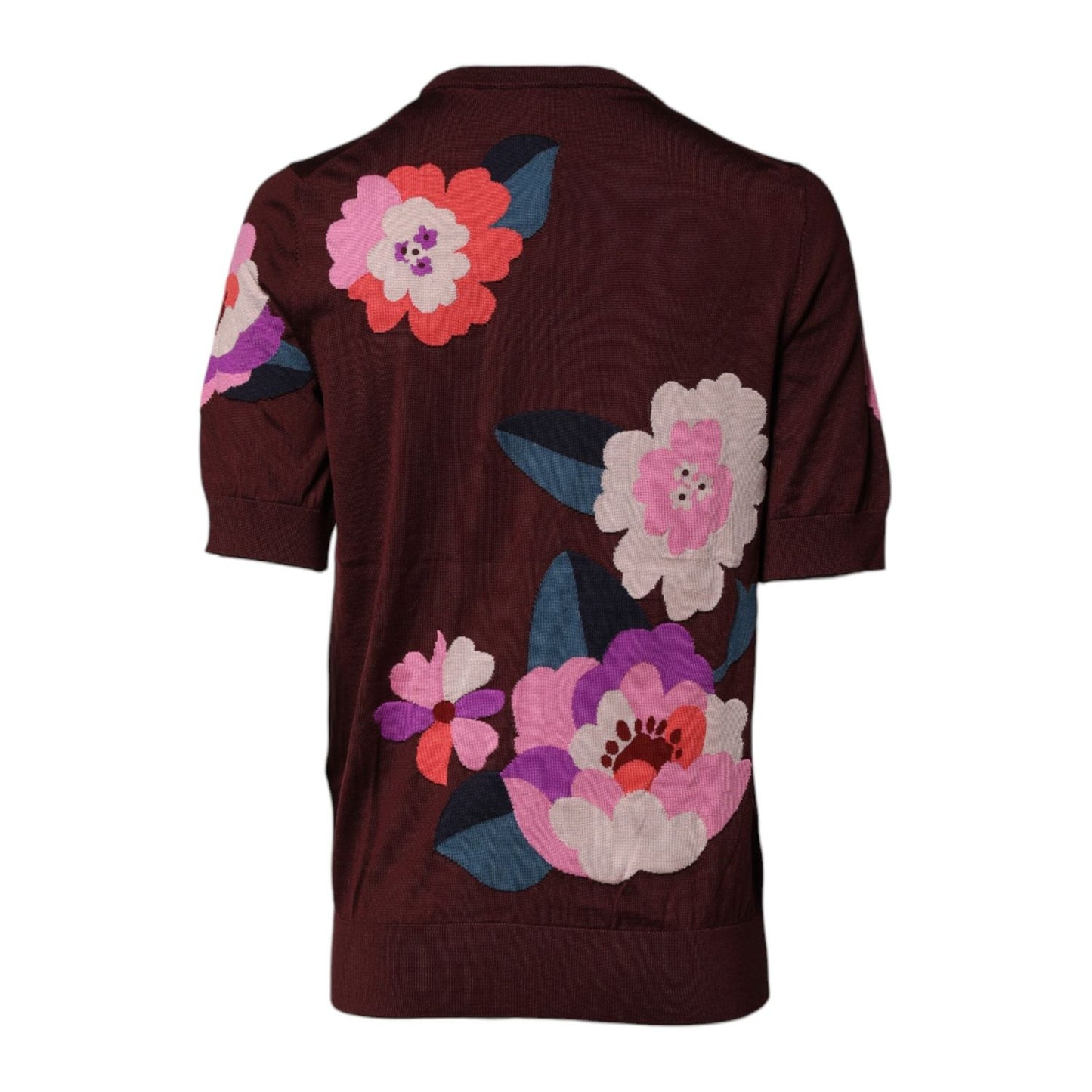Dolce & Gabbana Maroon Floral Silk Crew Neck Blouse Top TSH87133-44
