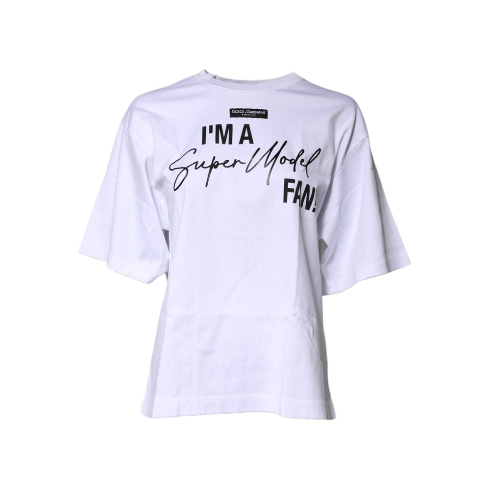 Dolce & Gabbana White Printed Cotton Round Neck Top T-shirt TSH87261-38