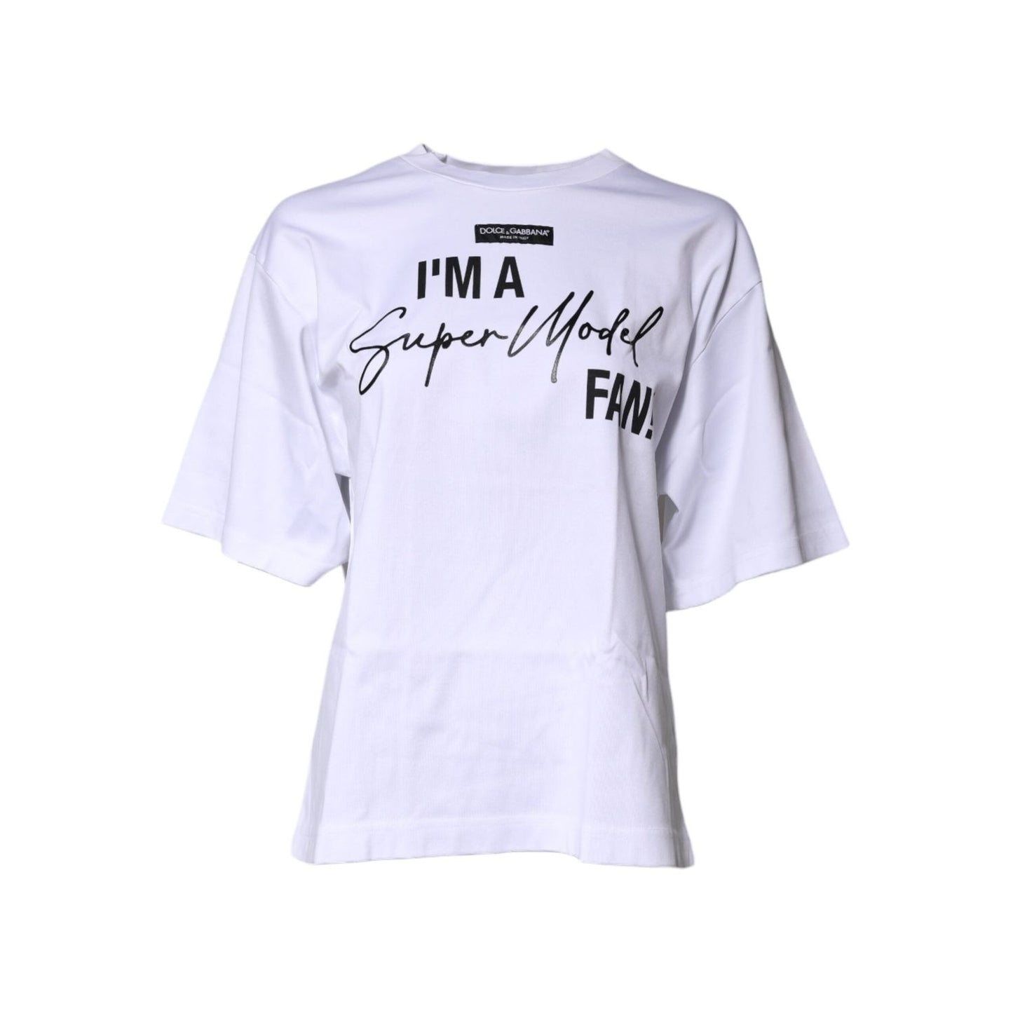 Dolce & Gabbana White Printed Cotton Round Neck Top T-shirt TSH87261-38