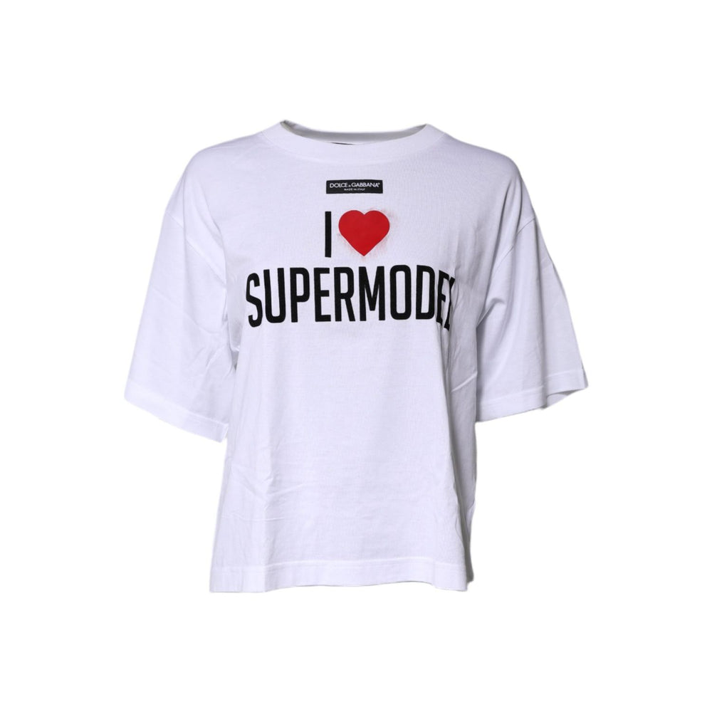 Dolce & Gabbana White Printed Round Neck Top Cotton T-shirt TSH87359-40
