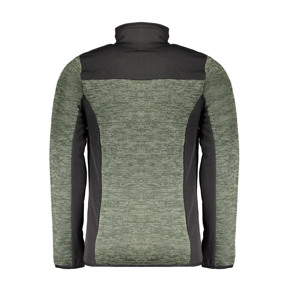 Back view of Norway 1963 green polyester men's jacket with removable hood and contrast details, showcasing sleek sporty design.